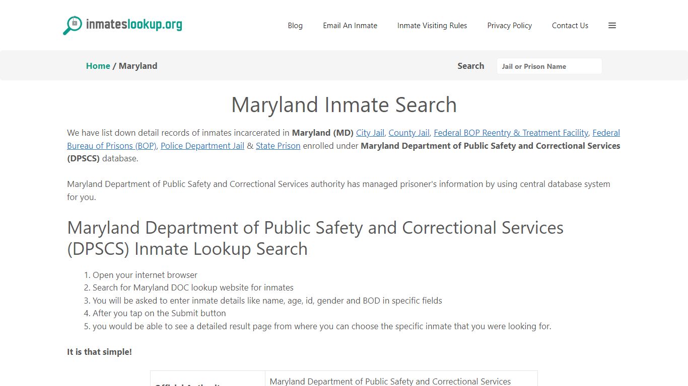 Maryland Inmate Search - Inmates lookup